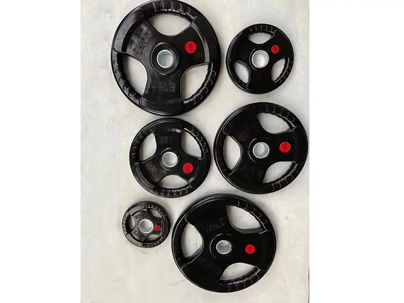 Rubber coated bumper plate three- hole barbell weight plate NO. IH5106